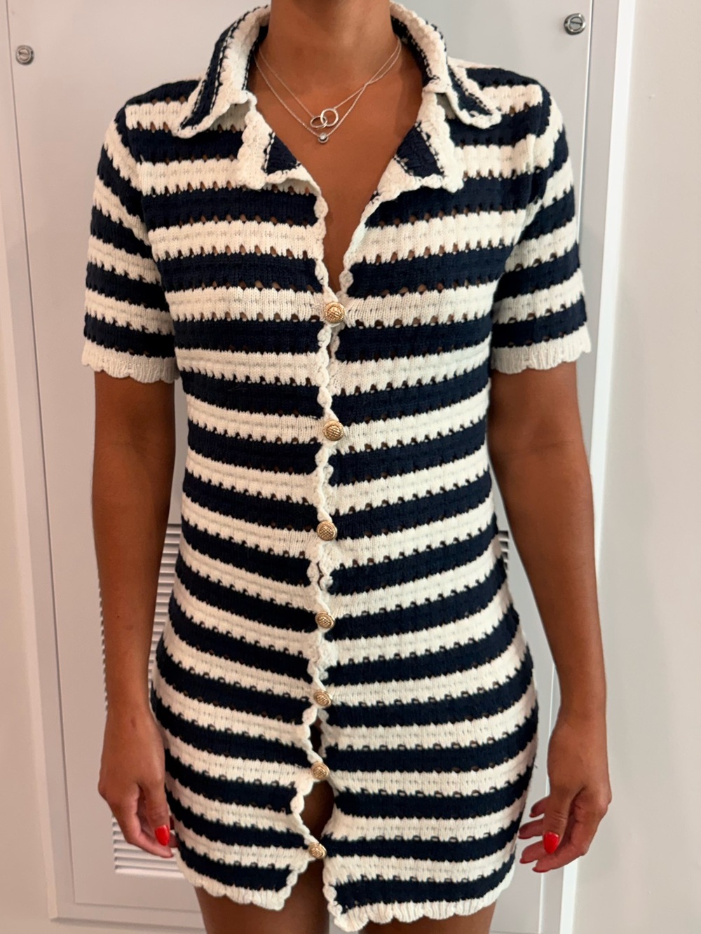 forre Navy and White Striped Knit Coverup Dress